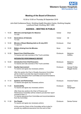 Meeting of the Board of Directors AGENDA – MEETING in PUBLIC