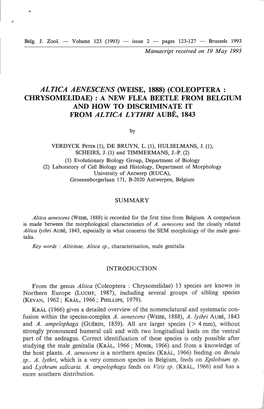 Altica Aenescens (Weise, 1888) (Coleoptera : Chrysomelidae): a New Flea Beetle from Belgium and How to Discriminate It from Altica Lythri Aubé, 1843