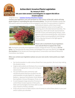 Action Alert: Invasive Plants Legislation