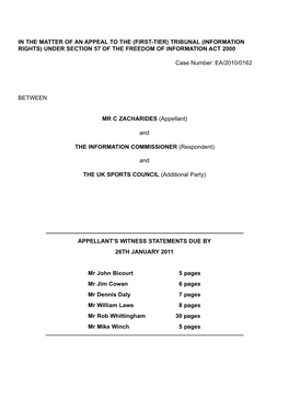 In the Matter of an Appeal to the (First-Tier) Tribunal (Information Rights) Under Section 57 of the Freedom of Information Act 2000