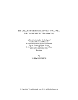 The Ukrainian Orthodox Church of Canada: the Changing Identity (1990-2013)