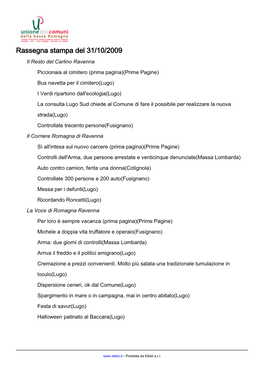 Rassegna Stampa Del 31/10/2009