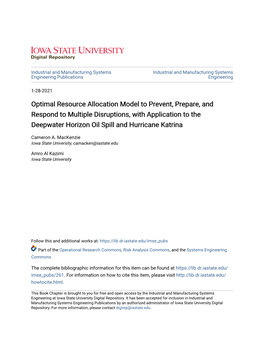 Optimal Resource Allocation Model to Prevent, Prepare, and Respond to Multiple Disruptions, with Application to the Deepwater Horizon Oil Spill and Hurricane Katrina