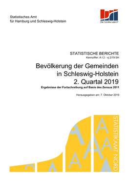 2. Quartal 2019 Bevölkerung Der Gemeinden in Schleswig-Holstein