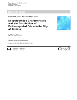 Neighbourhood Characteristics and the Distribution of Police-Reported Crime in the City of Toronto