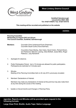 Planning Committee Agenda 21 August 2013