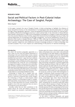 Social and Political Factors in Post-Colonial Indian Archaeology: Bofulletin the Case of Sanghol, Punjab