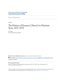 The History of Nusayris ('Alawis) in Ottoman Syria, 1831-1876