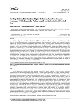 Feeding Habits of the Scalloped Spiny Lobstrer, Panulirus Homarus (Linnaeus, 1758) (Decapoda: Palinuridae) from the South East Coast Of