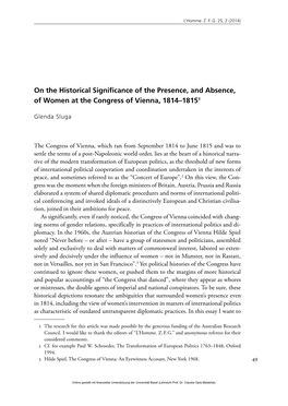 On the Historical Significance of the Presence, and Absence, of Women at the Congress of Vienna, 1814–18151