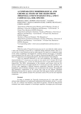 A Comparative Morphological and Chemical Study of the Seeds from Trigonella Foenum Graecum (L.) and T