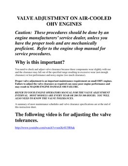 VALVE ADJUSTMENT on AIR-COOLED OHV ENGINES Why