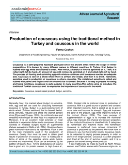 Production of Couscous Using the Traditional Method in Turkey and Couscous in the World