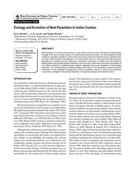 Ecology and Evolution of Nest Parasitism in Indian Cuckoo