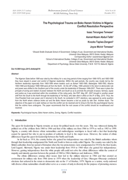 The Psychological Trauma on Boko Haram Victims in Nigeria: Conflict Resolution Perspective