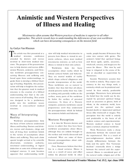 Animistic and Western Perspectives of Illness and Healing