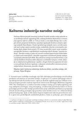 Jadran Kale: Kulturna Industrija Narodne Nošnje