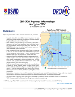 DSWD DROMIC Preparedness for Response Report #4 on Typhoon "TISOY" As of 02 December 2019, 6PM