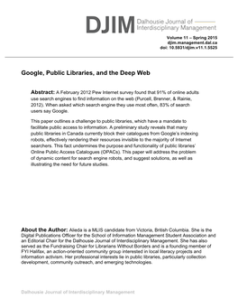 Google, Public Libraries, and the Deep Web