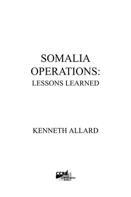Somalia Operations: Lessons Learned
