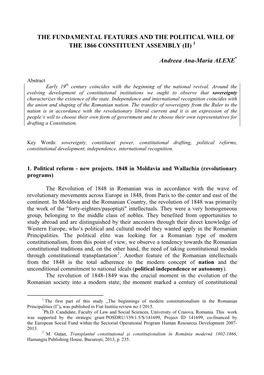 The Fundamental Features and the Political Will of the 1866 Constituent Assembly (Ii) 1