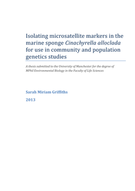 Isolating Microsatellite Markers in the Marine Sponge Cinachyrella Alloclada for Use in Community and Population Genetics Studies