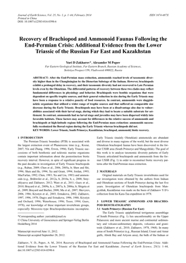 Recovery of Brachiopod and Ammonoid Faunas Following the End-Permian Crisis: Additional Evidence from the Lower Triassic of the Russian Far East and Kazakhstan