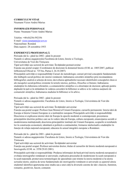 Neumann Victor Andrei Marius Telefon: +40-(0)256-59235