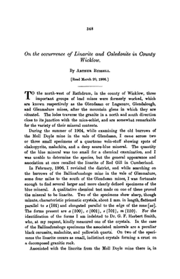 On the Occurrence of Linarite and Caledonite in County Wicklow