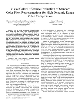 Visual Color Difference Evaluation of Standard Color Pixel Representations for High Dynamic Range Video Compression