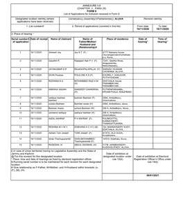 (CHAPTER V , PARA 25) FORM 9 List of Applications for Inclusion