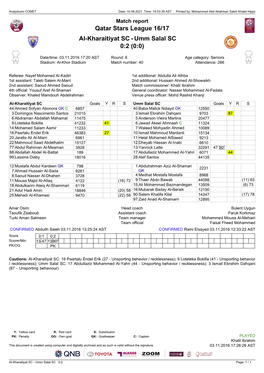 Qatar Stars League 16/17 Al-Kharaitiyat SC 0:2 (0:0) Umm