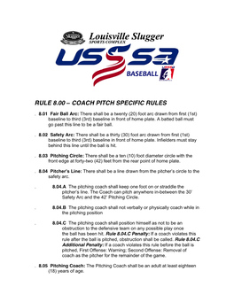 Rule 8.00 – Coach Pitch Specific Rules