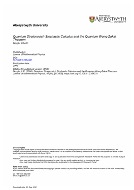 Aberystwyth University Quantum Stratonovich Stochastic Calculus