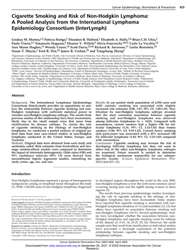 Cigarette Smoking and Risk of Non-Hodgkin Lymphoma: a Pooled Analysis from the International Lymphoma Epidemiology Consortium (Interlymph)