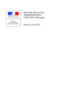 RECUEIL DES ACTES ADMINISTRATIFS N°R32-2019- 089 Quater
