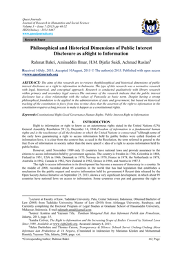 Philosophical and Historical Dimensions of Public Interest Disclosure As Aright to Information