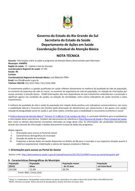 Governo Do Estado Do Rio Grande Do Sul Secretaria Do Estado Da Saúde Departamento De Ações Em Saúde Coordenação Estadual Da Atenção Básica