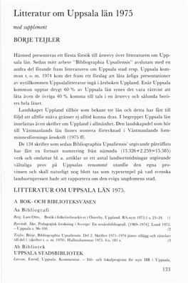 Litteratur Om Uppsala Län 197 5 Med Supplement