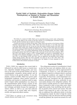 Crystal Habit of Synthetic Ghalcanthite (Copper Sulfate Pentahydrate) As