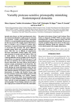 Variably Protease-Sensitive Prionopathy Mimicking Frontotemporal Dementia