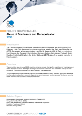 Abuse of Dominance and Monopolisation 1996