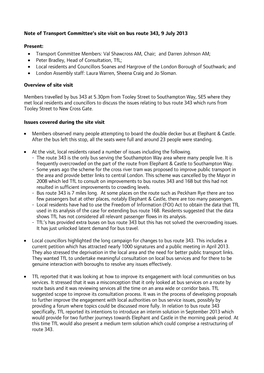 Note of Transport Committee's Site Visit on Bus Route 343, 9 July 2013