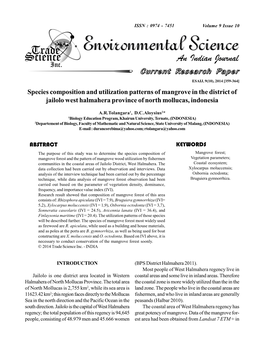Species Composition and Utilization Patterns of Mangrove in the District of Jailolo West Halmahera Province of North Mollucas, Indonesia