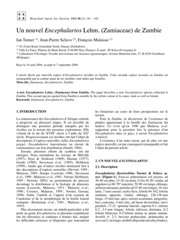 Un Nouvel Encephalartos Lehm. (Zamiaceae) De Zambie Ian Turner (1), Jean-Pierre Sclavo (2), François Malaisse (3) (1) 45, Court Road