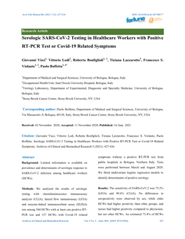 Serologic SARS-Cov-2 Testing in Healthcare Workers with Positive RT-PCR Test Or Covid-19 Related Symptoms
