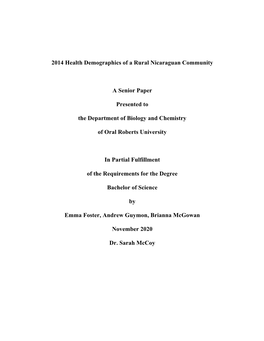 2014 Health Demographics of a Rural Nicaraguan Community a Senior