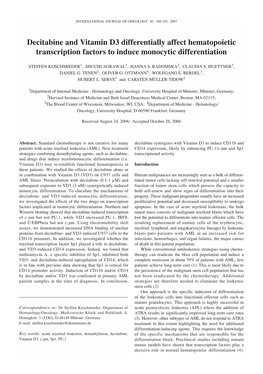 Decitabine and Vitamin D3 Differentially Affect Hematopoietic Transcription Factors to Induce Monocytic Differentiation