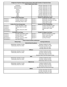 2021-2022 Calendar of Important Dates