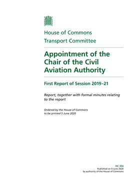 Appointment of the Chair of the Civil Aviation Authority